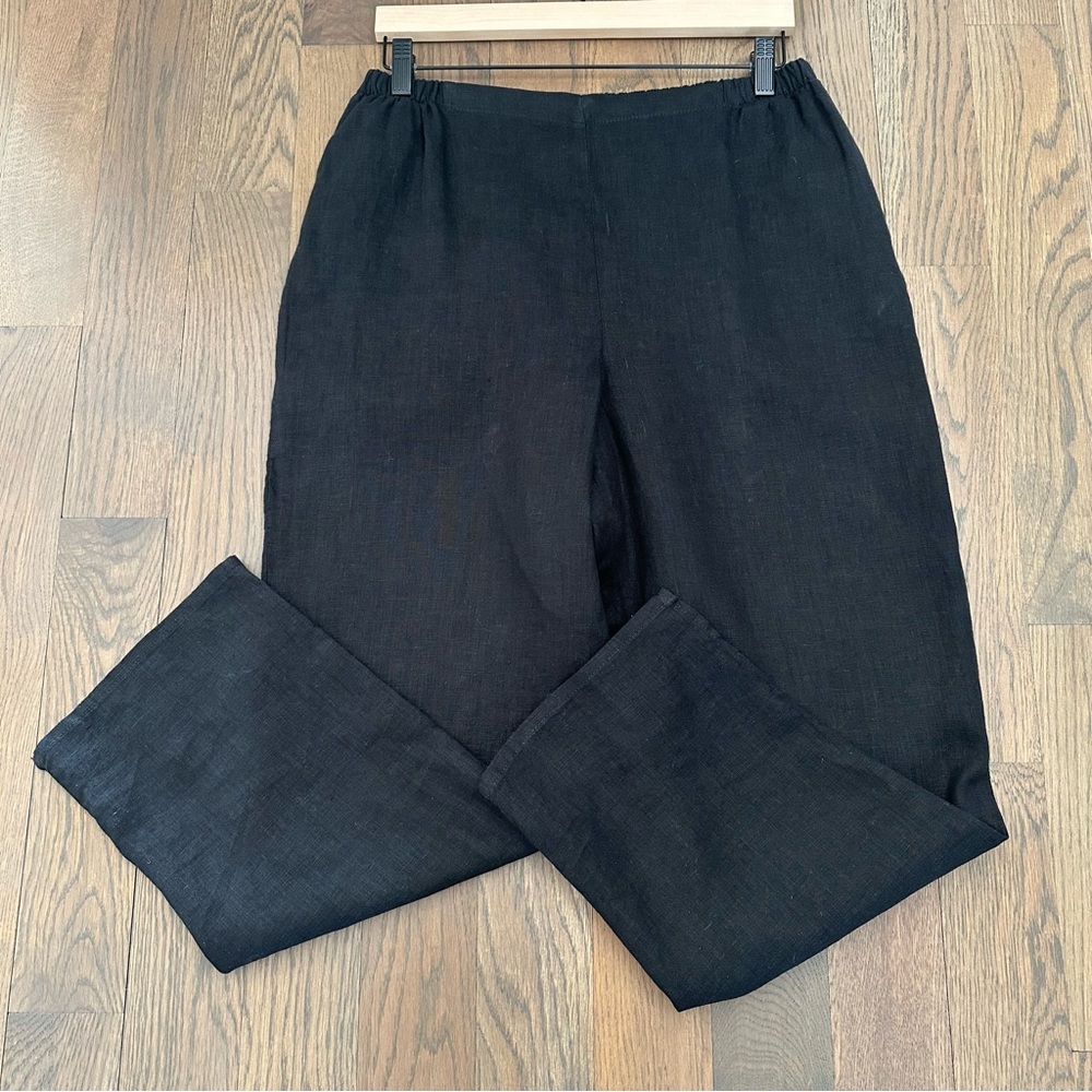 Flax High Rise Straight Leg 100% Linen Pant in Black Size Medium